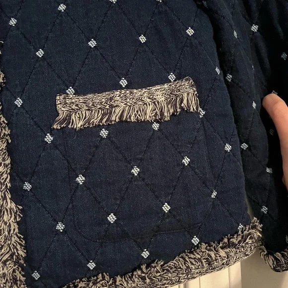 J. McLaughlin Dark Blue Quilted Blazer with Fringe Trim - Picture 3 of 6